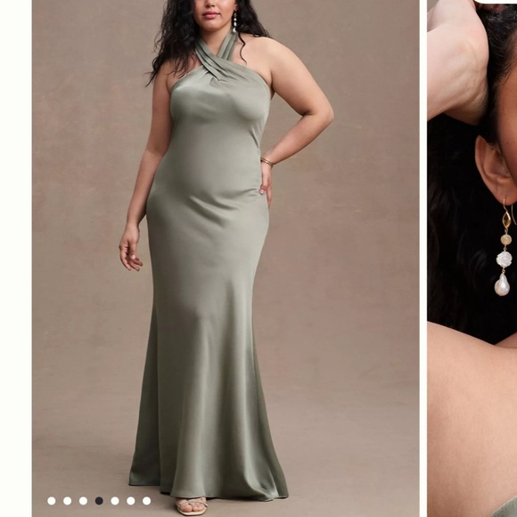 Anthropologie BHLDN Ruby Twist Halter Olive Green Maxi Dress - Picture 9 of 10